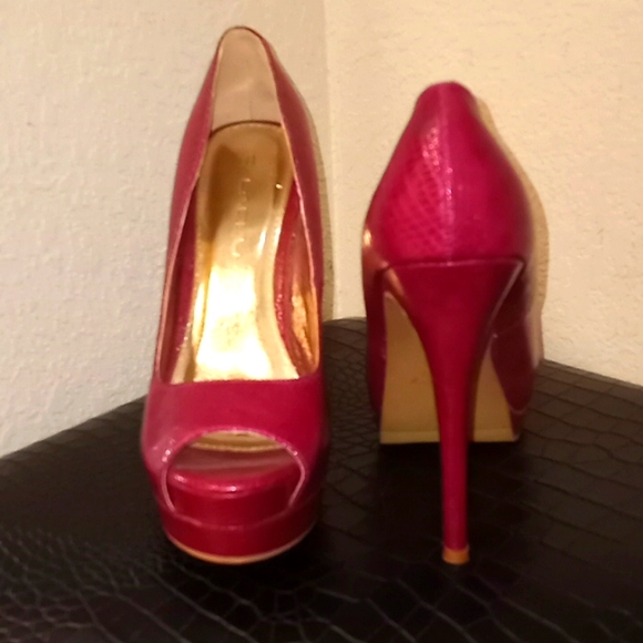 C Label Raspberry Snakeskin Stiletto Platform π - Picture 4 of 15
